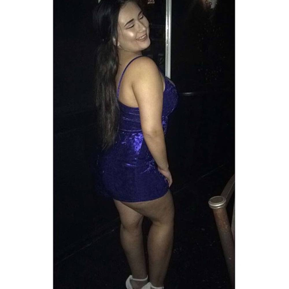 Blue velvet spaghetti strap mini dress
